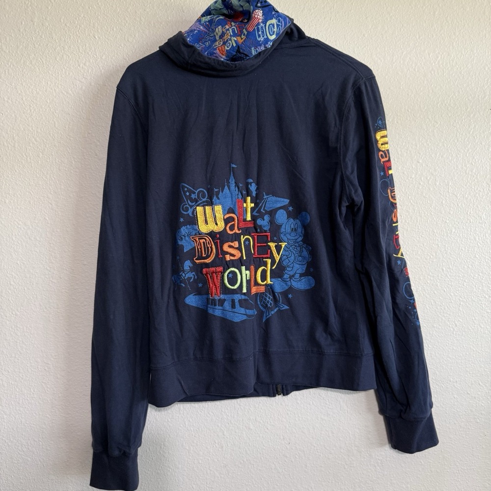 Disney Parks Walt Disney World Reversible Full Zip Hoodie Size Medium Embroidery